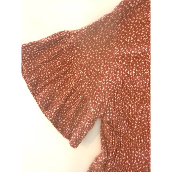 Papercrane Womens Rust Red Babydoll Blouse S Prairie Cottagecore Flowy Ruffle - Picture 8 of 8